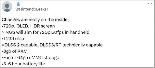 任天堂Switch 2游戏主机信息曝光：720P屏幕、支持DLSS