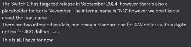 消息称任天堂Switch 2瞄准2024年9月24日发布，400美元起